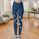 Leggings Estrellas blancas azules de la marina<br><div class="desc">Un patrón diagonal simple con estrellas blancas en un fondo azul naby.</div>