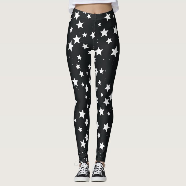 Leggings Estrellas blancas de fondo negro (Anverso)