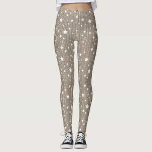 Leggings Estrellas blancas en beige, puntos y rayas navidad