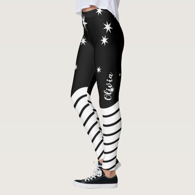 Leggings Estrellas blancas negras monogramadas Gráficas (Izquierda)