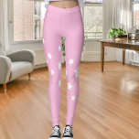 Leggings Estrellas blancas rosas<br><div class="desc">Un patrón diagonal simple con estrellas blancas en un fondo rosado ondulado.</div>