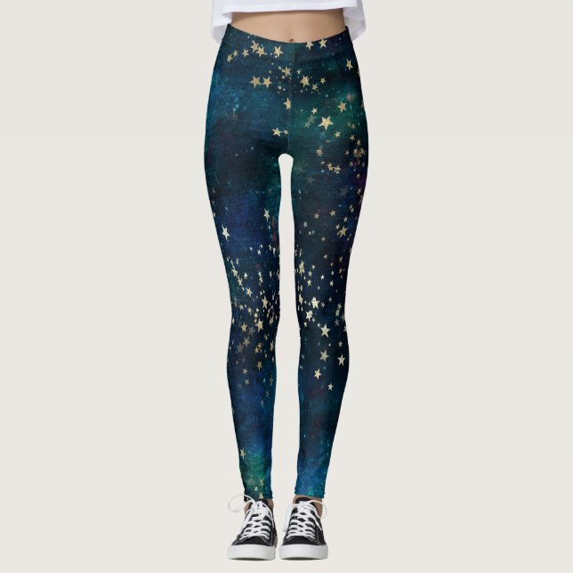 Leggings Estrellas celestes de oro en el cielo (Anverso)