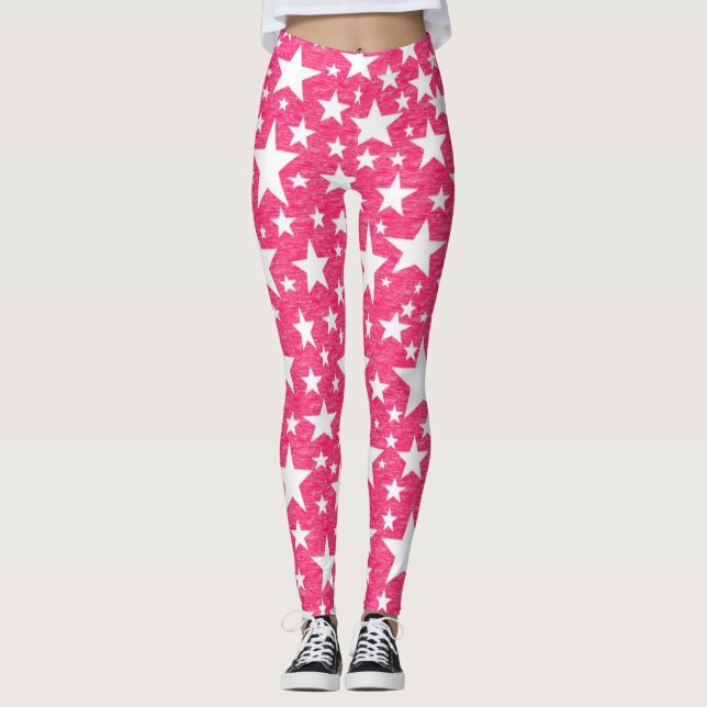 Leggings Estrellas con fondo rosado caliente (Anverso)
