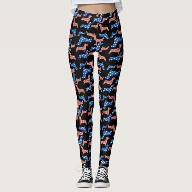 Leggings Estrellas de Dachshund y rayas (Anverso)