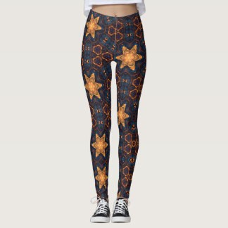 Leggings Estrellas de flor de oro lindo negro azul