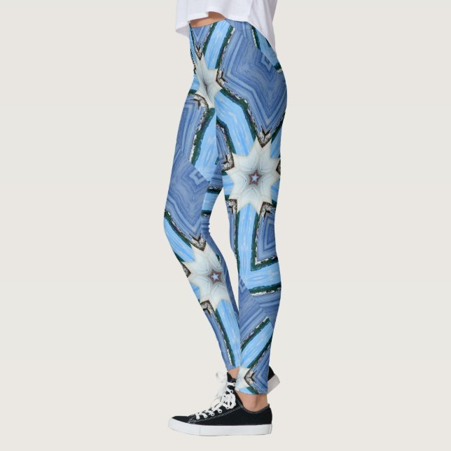 Leggings estrellas de flores blancas geométricas azules (Izquierda)
