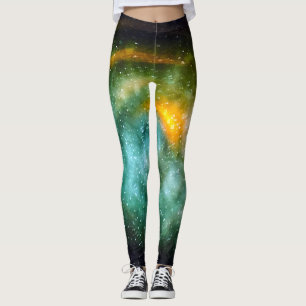 Leggings Estrellas de galaxia verde azulada azul turquesa f