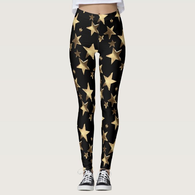 Leggings Estrellas de Navidades de oro negro de lentes fest (Anverso)