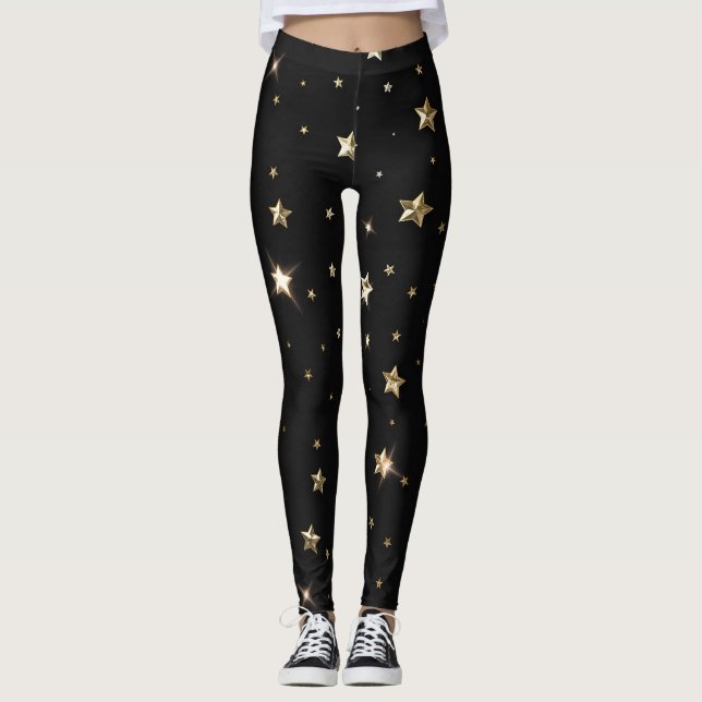 Leggings Estrellas de Navidades Metalizado de Faux Black y  (Anverso)