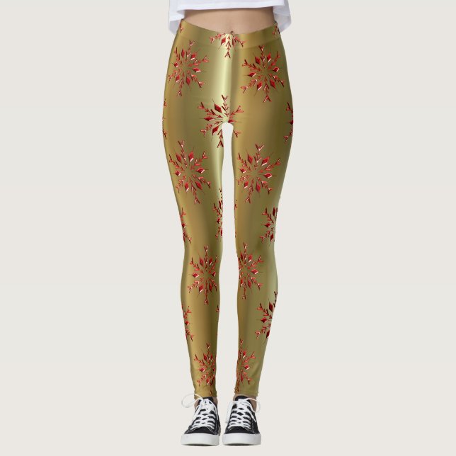 Leggings Estrellas de Navidades rojos sobre oro (Anverso)