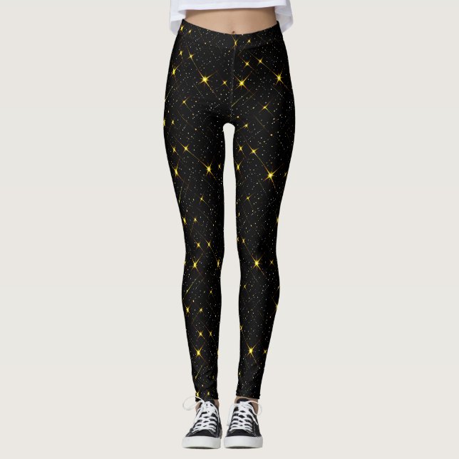 Leggings Estrellas de oro Cielo Negro estriba estridente de (Anverso)