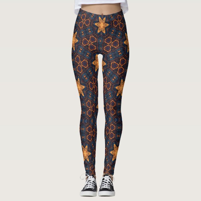 Leggings Estrellas de oro con fondo azul (Anverso)