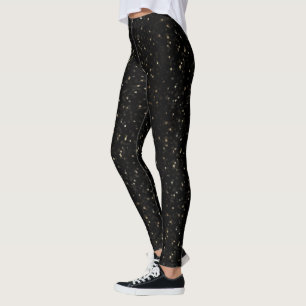 Leggings Estrellas De Oro Dispersas En Negro