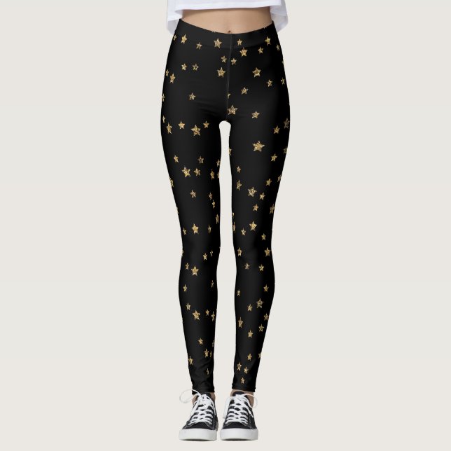 Leggings Estrellas de oro, dorado, negro, elegante, purpuri (Anverso)