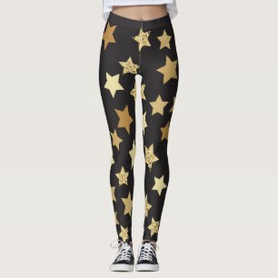 Leggings Estrellas de oro en modelo negro del fondo