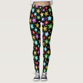Leggings Estrellas de oro multicolores y brillantes sobre n