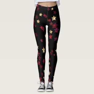 Leggings Estrellas de oro, oro, negro, rojo, elegante, purp