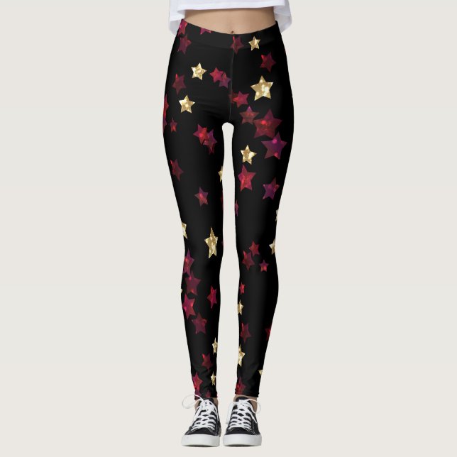Leggings Estrellas de oro, oro, negro, rojo, elegante, purp (Anverso)