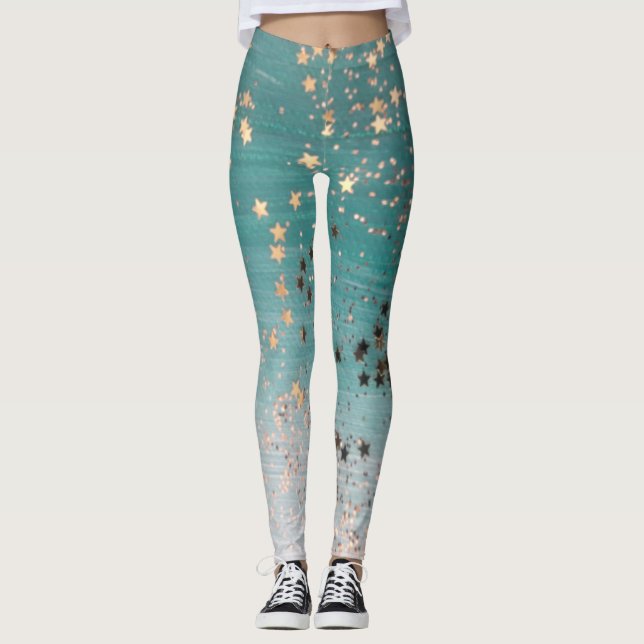 Leggings Estrellas de oro sucias en Verde azulado  (Anverso)