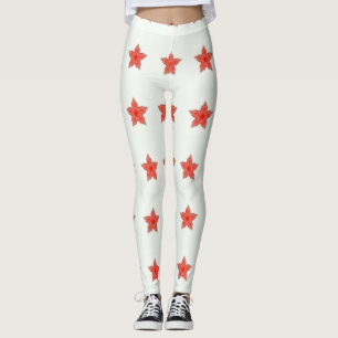 Leggings estrellas del rojo en blanco