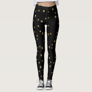 Leggings Estrellas doradas de Confetti purpurina luce negro