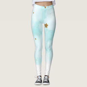 Leggings Estrellas doradas y nubes de cielo azul Celestial 