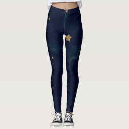 Leggings Estrellas doradas y nubes de cielo azul oscuro Cel