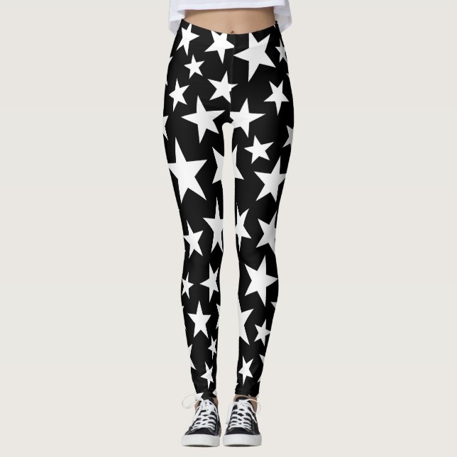 Leggings   Estrellas Elegantes de Negro y Blanco  (Anverso)