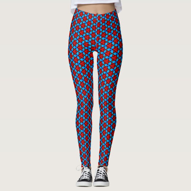 Leggings Estrellas en mosaico del Triángulo Rojo y Azul del (Anverso)
