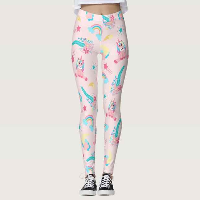 Leggings Estrellas florales de arcoiris Verde azuladas de u (Anverso)