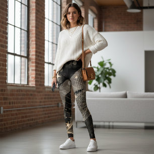 Leggings Estrellas mágicas brillantes de oro y luces de bok