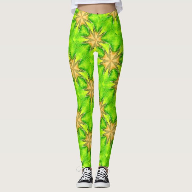 Leggings estrellas maltesas de oro verdes (Anverso)