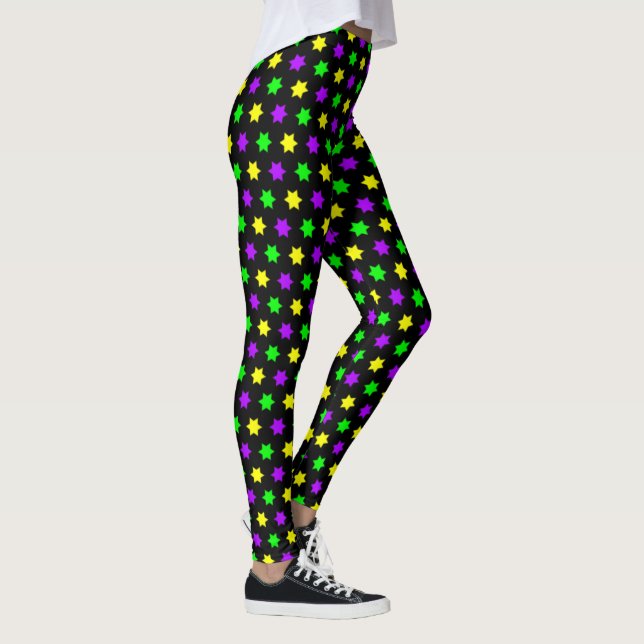 Leggings Estrellas moradas verdes amarillas mardi gras negr (Derecha)