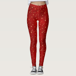 Leggings Estrellas Navideñas de Invierno Rojas y Doradas Fe
