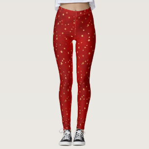 Leggings Estrellas Navideñas de Invierno Rojas y Doradas Fe