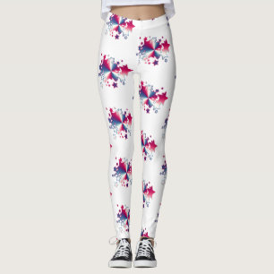 Leggings Estrellas patrióticas Rojo Azul blanco patrón geom