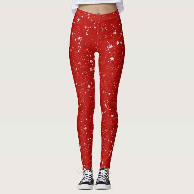Leggings Estrellas purpurinas - Rojo plateado (Anverso)