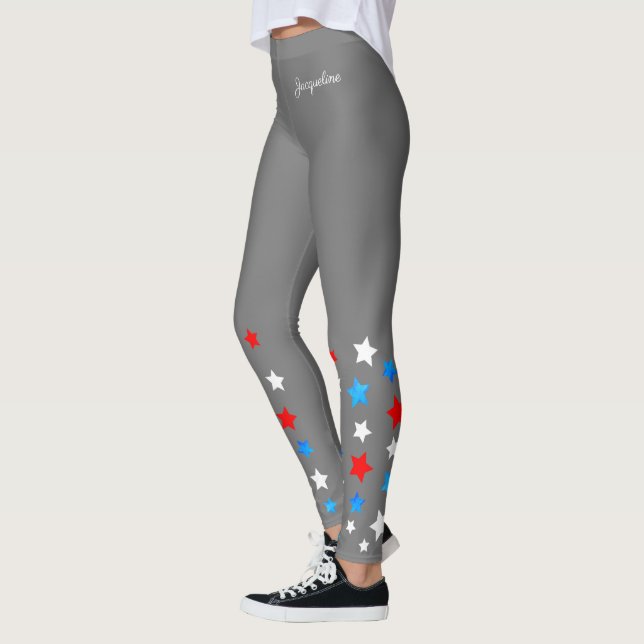 Leggings Estrellas rojas blancas y azules agregan su nombre (Izquierda)