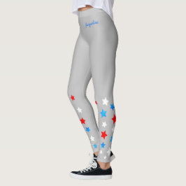 Leggings Estrellas rojas blancas y azules agregan su nombre