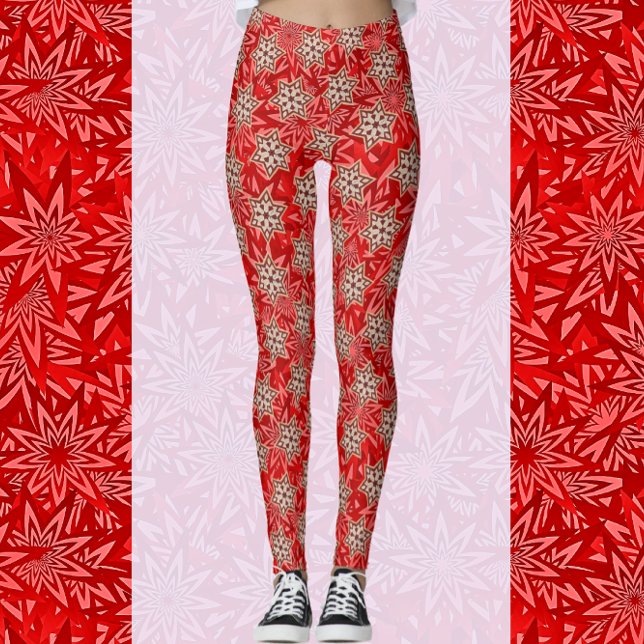 Leggings Estrellas rojas brillantes festivas Felices leggen (Subido por el creador)