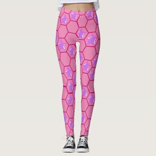 Leggings Estrellas rosas en un panal de miel de fucsia (Anverso)