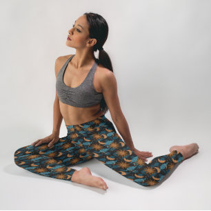 Leggings Estrellas Sol Luna Patrón Celeste Negro