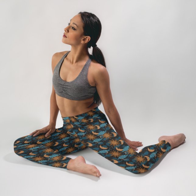 Leggings Estrellas Sol Luna Patrón Celeste Negro (Subido por el creador)