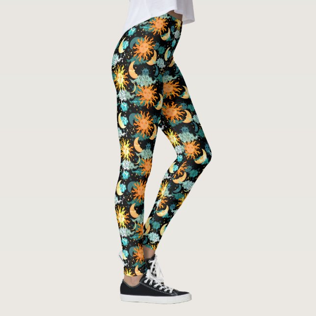 Leggings Estrellas Sun Moon Patrón Celeste Negro (Derecha)