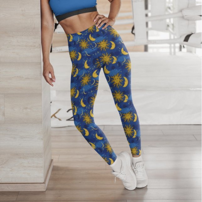 Leggings Estrellas Sun Moon Patrón Celeste Oro Azul (Subido por el creador)