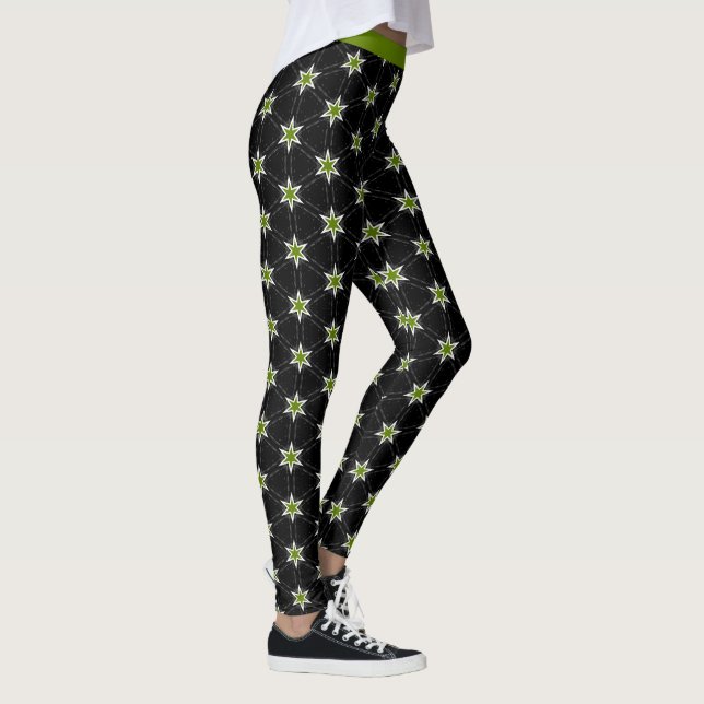 Leggings Estrellas verdes de moda sobre el patrón negro (Derecha)