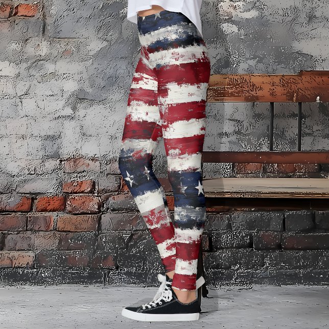 Leggings Estrellas y bandas rusas patrióticas (Rustic Stars & Stripes Patriotic Leggings)