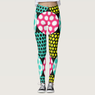 Leggings Estrellas y círculos, patrón pop multicolor.