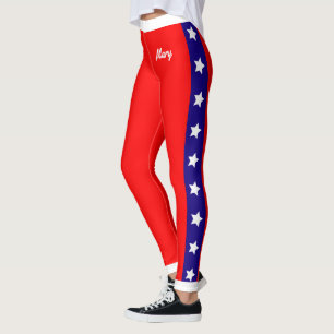 Leggings Estrellas y monograma sobre blanco y azul rojo