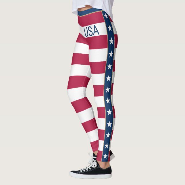 Leggings Estrellas y rayas Personalizable azul rojo blanco  (Izquierda)